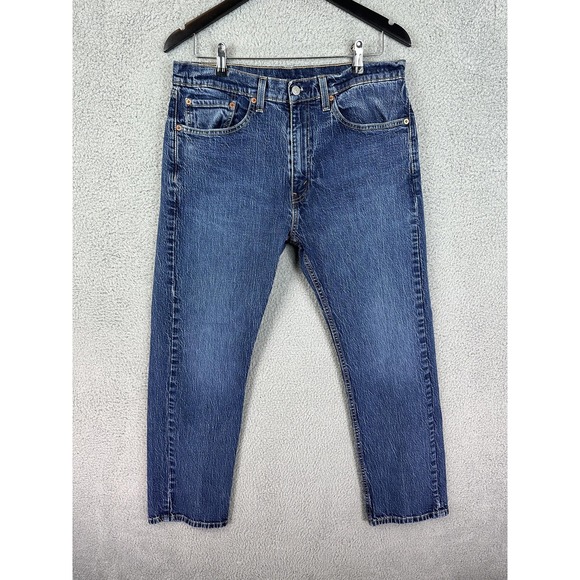 Levi's 505 Jeans Mens 34x29 Blue Denim Straight Leg Zip Fly Medium Wash Stretch - Picture 2 of 10